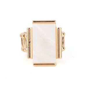 Mystical Marinas Paparazzi Gold and White Rectangular Statement Ring